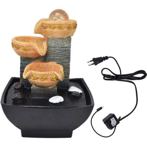 Fontaine de table avec lumière chaude, pompe à eau réglable et silencieuse, décoration en résine pour intérieur, prise UE AC220-240V (1/5)