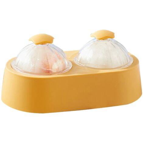 Moule à Boules de Glace Double avec Couvercle - Bac à Glaçons Rond pour Cocktail, Whisky, Café - Jaune Vif pour Cuisine et Maison (1/5)
