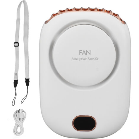 Ventilateur de cou portable rechargeable USB - 3 vitesses silencieux, léger et ajustable, couleur blanche