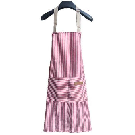 Tablier de cuisine 2 pièces à poches réglable pour hommes et femmes, rayures rouges (1/5)
