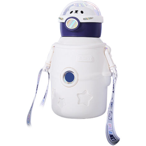 Gobelet Isotherme Enfants 500ml Acier Inoxydable avec Paille et Couvercle Blanc (1/5)