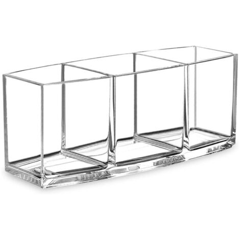 Porte-pinceaux de maquillage transparent élégant, rangement 3 compartiments pour stylos à sourcils, accessoire de bureau moderne