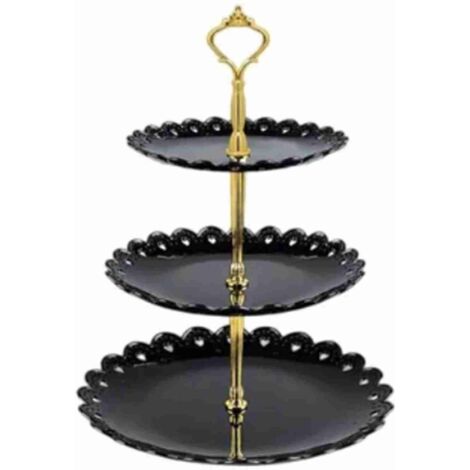 Étagère à Desserts 3 Niveaux Noir Luxueux pour Salon, Mariage, Noël - Support à Gâteaux et Fruits (1/5)
