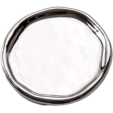 Plateau Bijoux Céramique Brillant Moderne Élégant pour Rangement Maison Cadeau Argenté Rond (1/5)