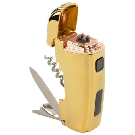 Briquet Électrique Portable USB Rechargeable avec Double Arc, Ouvre-Bouteille et Couteau pour Intérieur et Extérieur (1/5)