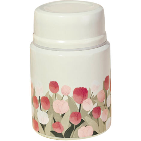 Thermos Isotherme Motif Fleuri 450ML Acier Inoxydable Portable pour Déjeuner École Beige (1/5)