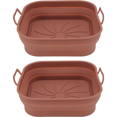 2 Pièces Panier Friteuse en Silicone Antiadhésif, Accessoire de Laveuse avec Poignée Marron (1/5)