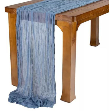 Nappe en gaze de polyester bleue style bohème pour mariage, dîner aux chandelles, anniversaire, décoration de table. (1/5)