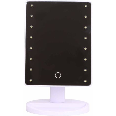 Miroir de maquillage LED avec 16 lumières, design tactile et alimentation par batterie, blanc pour salle de bain