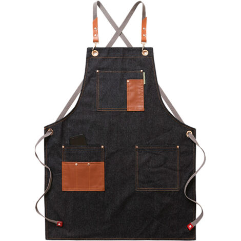 Tablier de Cuisinier Homme Femme en PU avec Poches Multiples pour Cuisine Restaurant Noir (1/5)