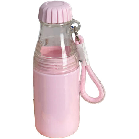 Gourde portable avec cordon, tasse amovible, double section étanche pour bureau, maison, véhicule, extérieur, rose (1/5)
