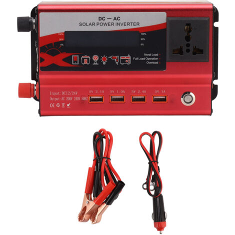 Onduleur voiture 420W avec écran LED, 4 ports USB, alliage d'aluminium, convertisseur 12V/220V rouge