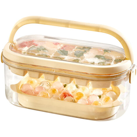 Moule à glaçons portable 2 couches 54 cases grande capacité beige pour réfrigérateur et extérieur (1/5)