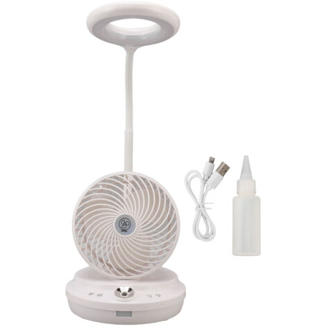 Lampe de Bureau 3 en 1 avec Ventilateur et Humidificateur, Réglage Luminosité et Vitesse Vent, Blanc 100ml pour Étude Bureau (1/5)