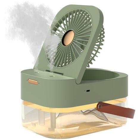 Ventilateur de Bureau Brumisateur Portable, Silencieux avec Éclairage LED pour Maison, Bureau et Voyage, Mini et Pliable, Vert
