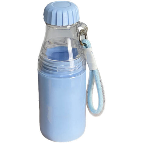 Gourde portable avec cordon, tasse amovible et double compartiment étanche pour bureau, maison, voiture et extérieur, bleue (1/5)