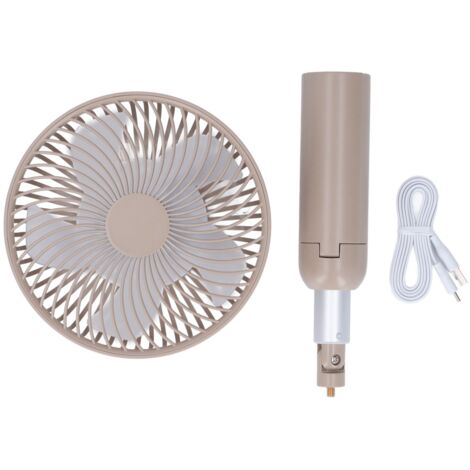 Ventilateur de bureau rechargeable USB avec support télescopique, portable pour intérieur et extérieur, couleur beige clair. (1/5)