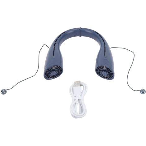 Ventilateur de cou Bluetooth rechargeable USB 4000mAh, sans lames et silencieux, portable et mains libres, avec écouteurs intégrés, couleur bleue.