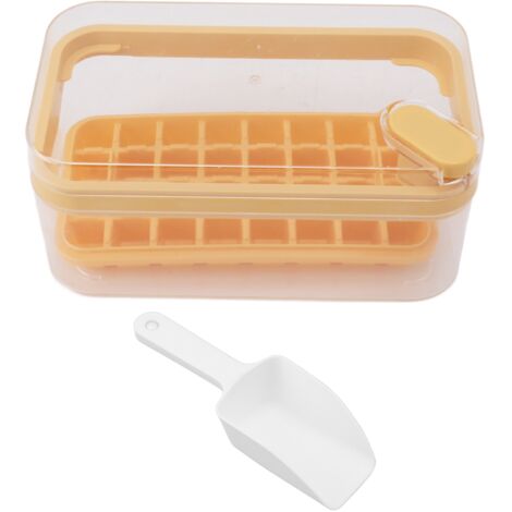 Bac à glaçons en plastique avec couvercle et pelle, 32 cases, facile à démouler, jaune, pour congélateur (1/5)