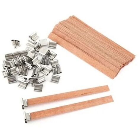 Mèches pour bougies en bois 0.6x5.9 pouces, sans fumée, avec support en acier inoxydable pour fabrication de bougies DIY