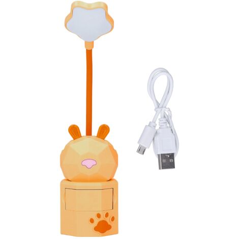 Lampe de bureau enfant lapin, lumière chaude, flexible, rechargeable USB, boîte de rangement, durable et sûre, éclairage directionnel, jaune. (1/5)
