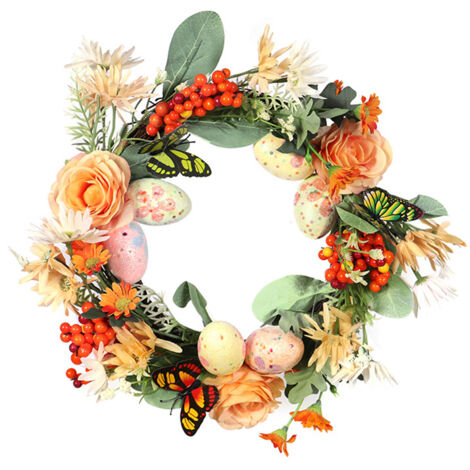 Couronne de Pâques en Œufs - Décoration Murale Naturelle en Rotin pour Porte et Intérieur - Joyeuses Pâques (1/5)