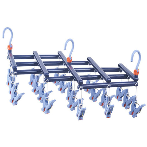 Séchoir pliable multi-pinces pour chaussettes et sous-vêtements, 19 attaches, design anti-vent, couleur violet foncé (1/5)
