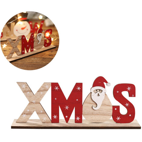Décoration de Table en Bois Noël - Père Noël, Bonhomme de Neige et Flocons avec Lettres pour Fête (1/5)
