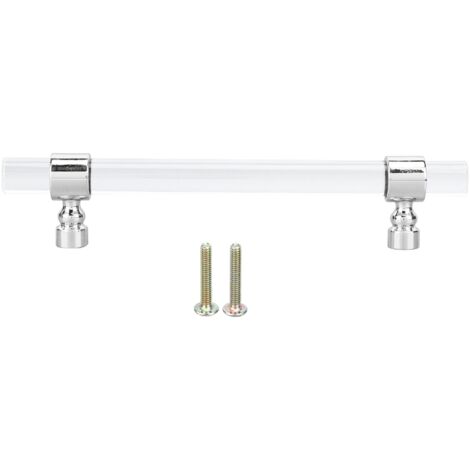 Poignée de tiroir en acrylique cristal transparent, facile à installer, pour meubles et armoires, espacement des trous 96 mm, finition argent brillant. (1/5)
