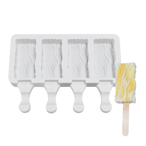 Moule à Glace Silicone 4 Cavités, Forme à Popsicle DIY pour Desserts Glacés et Sucettes Maison (1/5)