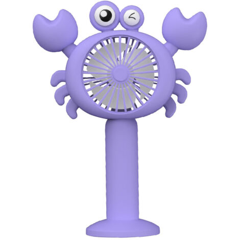 Ventilateur de poche rechargeable USB, mini ventilateur portable pour voyage extérieur, design accroche-cou et de bureau, couleur violette.