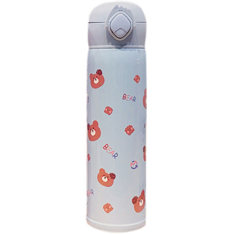Gourde Isotherme en Acier Inoxydable 450ML avec Motif Cartoon, Bouteille Thermos Portative pour Randonnée et Plein Air, Bleu (1/2)
