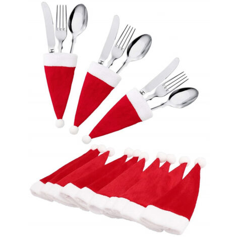 Support à couverts Père Noël en tissu brossé - Décoration durable pour couteaux, fourchettes et baguettes - Idéal pour mariage, fête ou table de salle à manger (1/5)