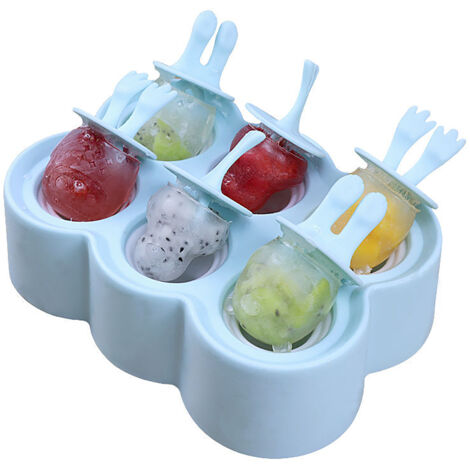 Moule à glace silicone 6 cavités sans BPA pour enfants, version rectangulaire bleu ciel et bleu spatial, pour cuisine maison. (1/5)