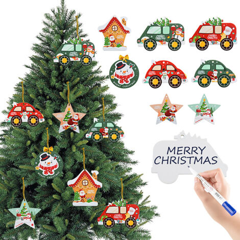 10 Pièces Pendentifs en Bois à Personnaliser pour Décoration de Sapin de Noël - Écriture de Vœux DIY (1/5)