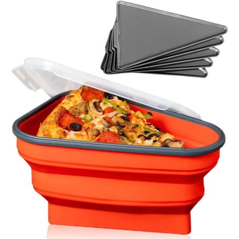 Boîte de Pizza Réutilisable en Silicone Alimentaire avec 5 Plateaux Micro-ondables, Conteneur à Parts de Pizza Ajustable (1/5)