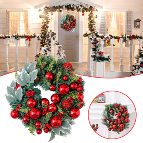 Couronne de Noël en Rotin Simulé, Décoration Murale et Porte pour Fêtes et Jardins (1/5)