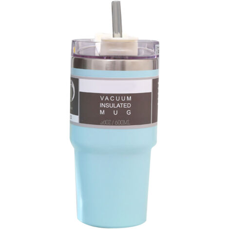 Tasse Isotherme Voyage 600ml Bleue avec Paille et Couvercle, Acier Inoxydable Garde Froid (1/5)