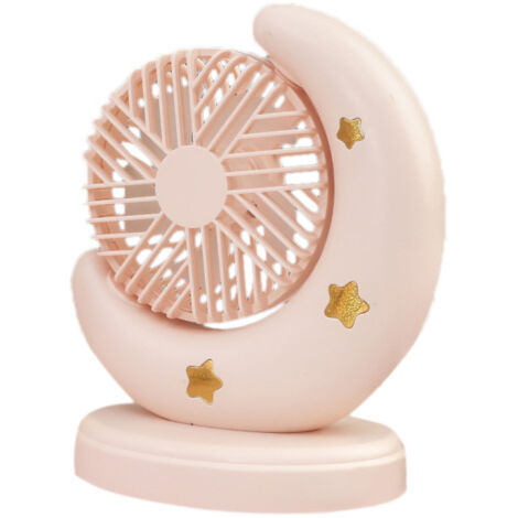 Ventilateur de bureau portable USB rechargeable 2 vitesses forme lune cartoon rose avec batterie