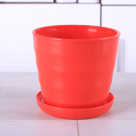 Pot de Fleurs Flexible Moderne Rond avec Soucoupe Amovible pour Jardin Bureau Balcon Rouge Grande Taille (1/2)