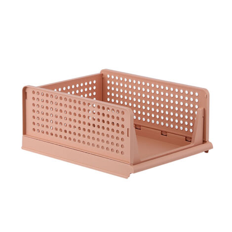 Panier de Rangement Empilable Plastique Grand Tiroir Ouvert pour Armoire Chambre Salon Rose (1/5)