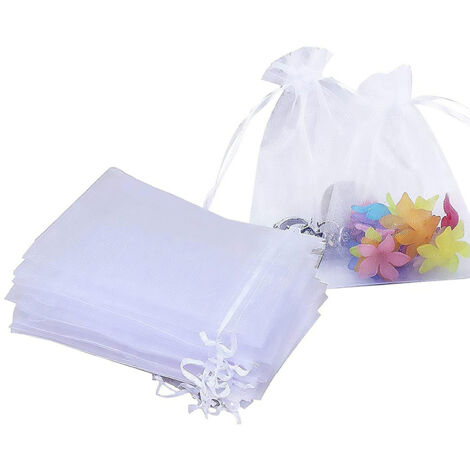 100 Sachets en Organza Blanc 10x15cm avec Cordon pour Mariage, Bijoux et Cadeaux - Lot de Poches Cadeau Élégantes (1/5)