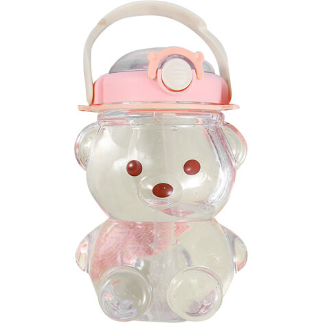 Gourde Ours Mignon 1400ml avec Paille Droite, Grande Capacité et Bretelles Réglables Rose (1/5)