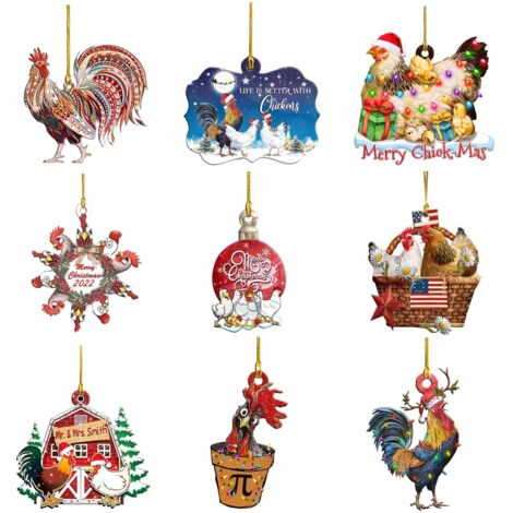 Pendentif Poule Noël avec Chapeau Sapin Décorations à Suspendre Portes Fenêtres (1/5)