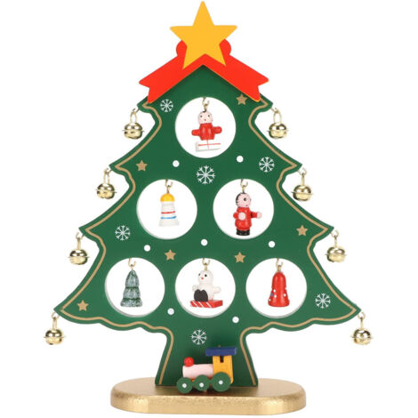 Sapin de Noël en Bois Décor de Table avec Mini Ornements Vert pour Décoration de Bureau (1/5)