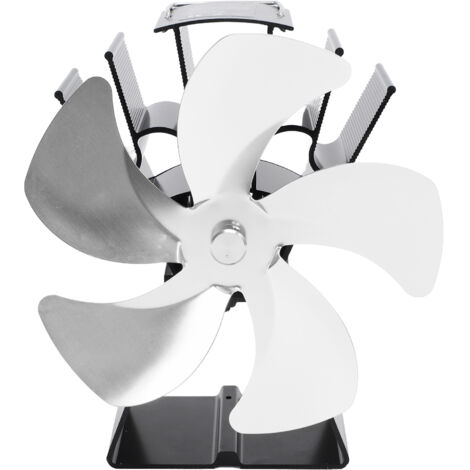 Ventilateur de Poêle à Bois 5 Pales, Base Trapézoïdale Verticale, Alimenté par la Chaleur, Portable pour Maison et Camping, Argenté (1/5)