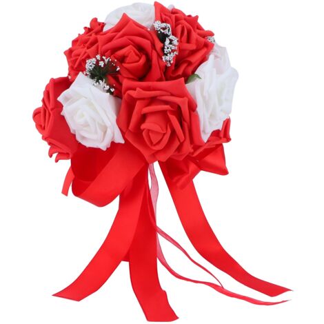 Bouquet de mariée artificiel en PE rouge vif pour décoration de salle de cérémonie, bureau ou maison (1/5)