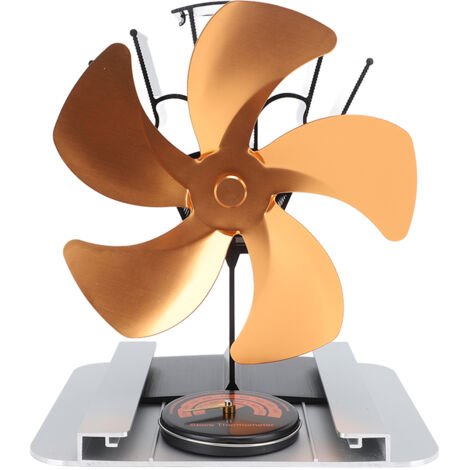 Ventilateur de Poêle à Bois à Énergie Thermique 5 Pales Alliage Aluminium avec Thermomètre pour Poêle à Pétrole ou à Bois Doré (1/5)