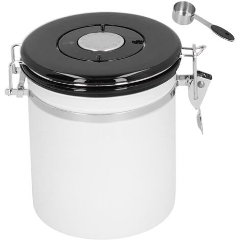 Boîte de Conservation Café Étanche avec Cuillère Inox 1,8L Valve d'Évacuation d'Air Blanc (1/5)