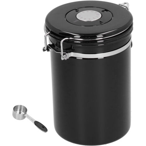 Boîte de Conservation à Café avec Valve Aromatique en Acier Inoxydable et Cuillère Intégrée - Noir (1/5)